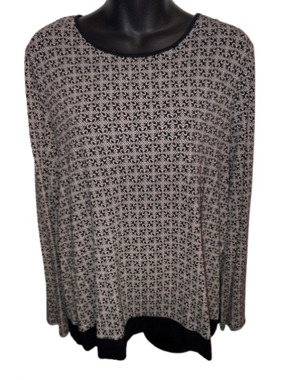 J. Jill wearever collection Black & Cream Patterned Long-Sleeve Top size L